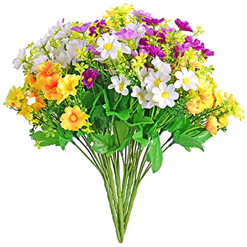 EverWin Artificial Fake Flowers Daisies Arrangements Bouquet for Home Decoration Table Centerpiece Silk Faux Wild Colorful Flowers Daisies Bulk Bouquets with Stems for Crafts Outdoors 